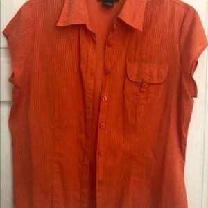 Style&Co Women Orange Short Sleeve Button-Down Shirt 14- soft , breezy, cotton